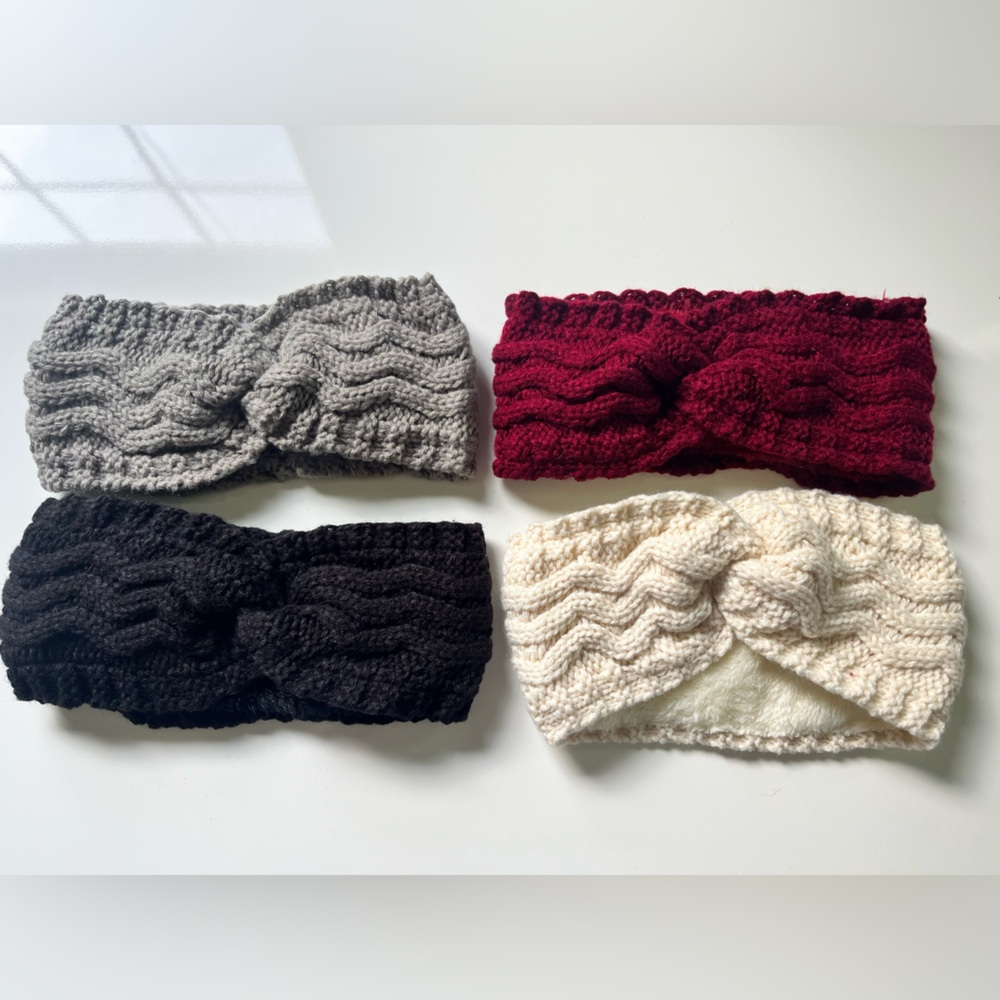 Knit Headband Set in Red, Cream, Gray, and Black